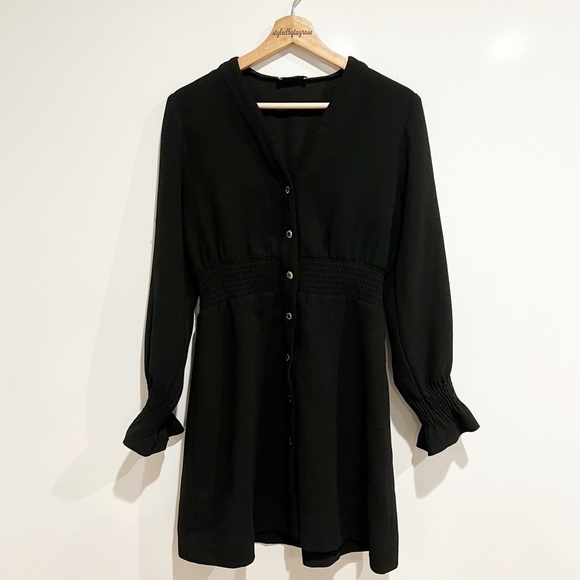 Sandro Button Black Smocked Dress - Picture 1 of 10